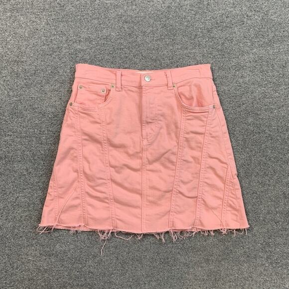 Rails Skirt Womens 25 Pink Brentwood Denim Raw Hem High Waisted 5 Pocket Mini - Picture 2 of 9